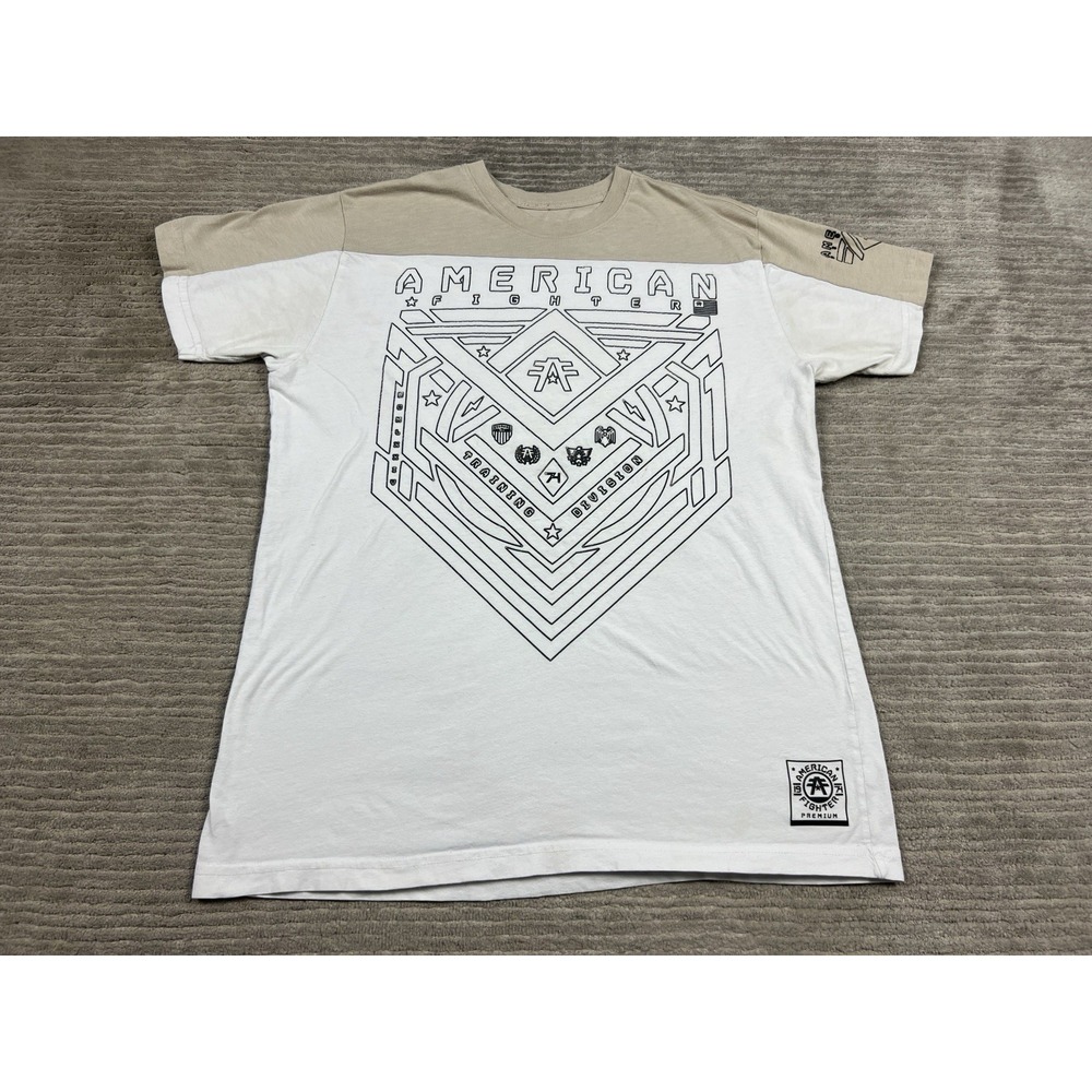 American Fighter Shirt Mens Large Beige‎ White Short Sleeve Graphic Tee